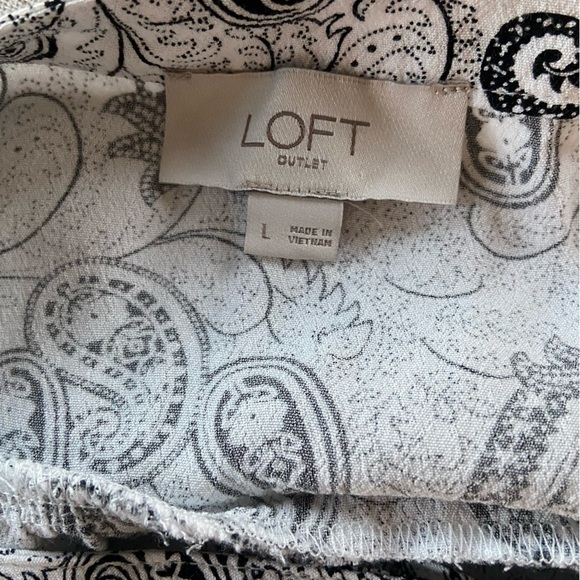 LOFT Peasant Style Paisley Print Dress Size L White w Black Design Oversized - Picture 6 of 11